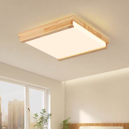 黑方胡桃色新式led吸灯房间主灯卧室灯顶具实木吊顶DIT长形中客厅