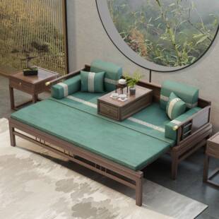 新中式实木老榆木茶桌椅组合卧榻塌伸缩沙发椅推拉罗汉床客厅套装