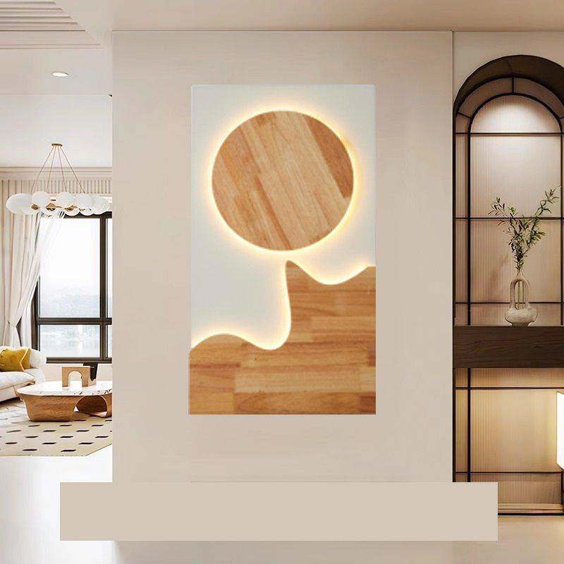 2025现代简约风实木壁画灯玄关装饰画入户正对门走廊过道水培绿植