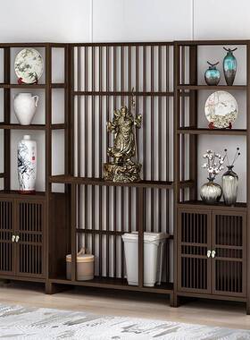 客新中式CVQ屏风隔户断墙厅代简约镂空格栅装饰座屏实现木入玄关