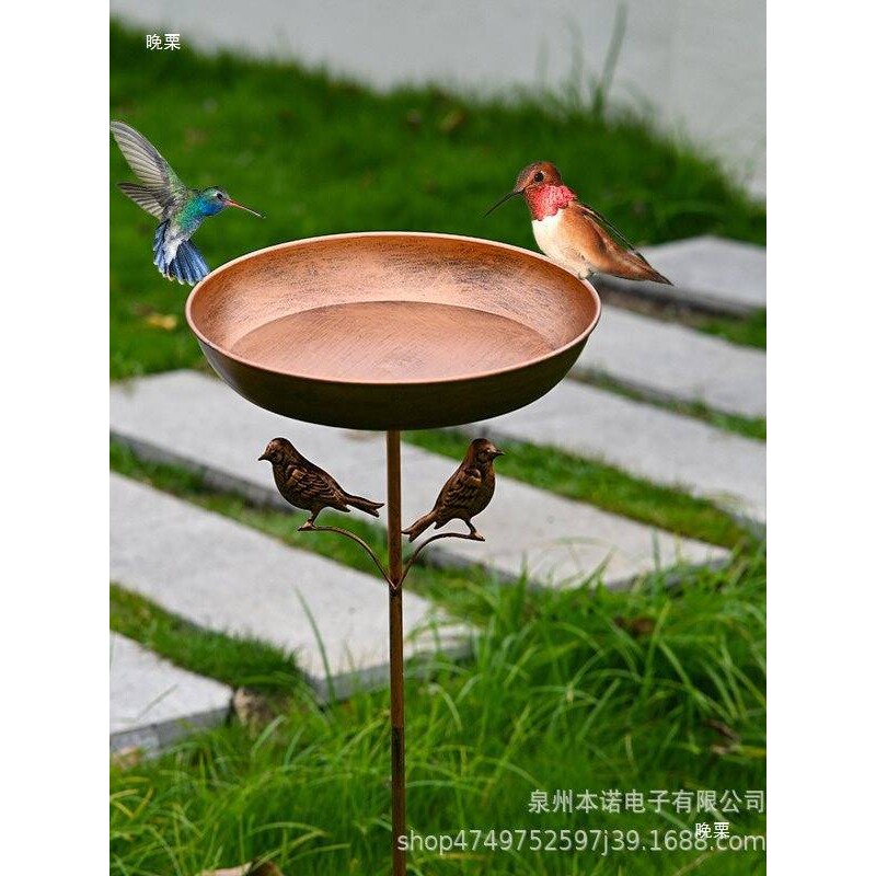 喂鸟器鸟浴盆地插创意复古户外花园庭院铁艺装饰小鸟浴盆喂鸟器