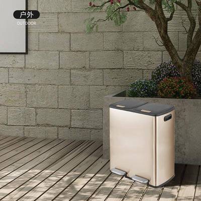 脚踏不锈钢垃圾桶静商场分酒店双桶三式类带盖缓降盒30音MRL45L