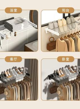 壁挂隐衣形伸缩卫间浴GGG毛巾架铝合室金置物架折生叠免打孔晾杆