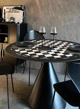 法组式油风岩板圆奶形餐6f6Exc3Q桌家居代现简约圆桌小户型家用饭