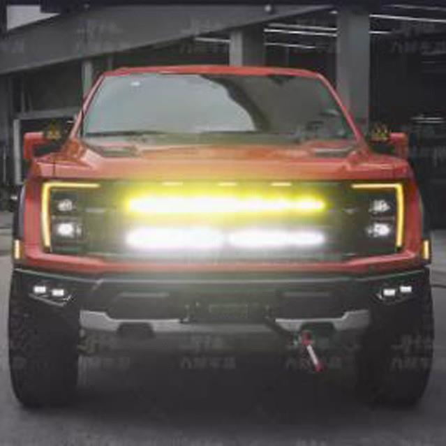 适用21-23福特猛禽F150改装双色前中网射灯LED长条射灯红色氛围灯