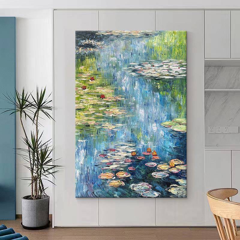 莫饰奈睡莲HAW手绘油画荷界荷塘风景世名画装画客厅叶挂画玄关肌