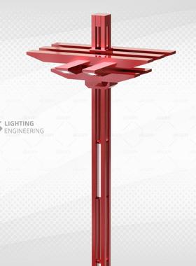 8-1米红色四联杆世博园桥特色多火梁广中杆LD1028灯中国馆3景观场
