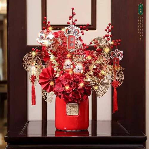 中式陶瓷花F87T8THM瓶财玄奢关电视柜装饰品摆件轻客新厅家居插花