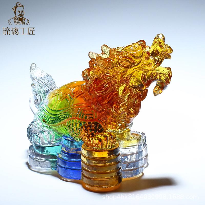 纯手工制作琉LLGJB164璃工艺品汽车内饰龙龟摆件士车男高档大品气