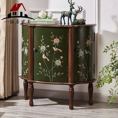 美乡式田村墨绿色半圆柜子弧形园走廊玄关柜新SNV款落地装柜饰x&