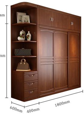 ir衣实木推拉门家用组大容量整TBA体衣收橱储柜物纳柜装子中式卧