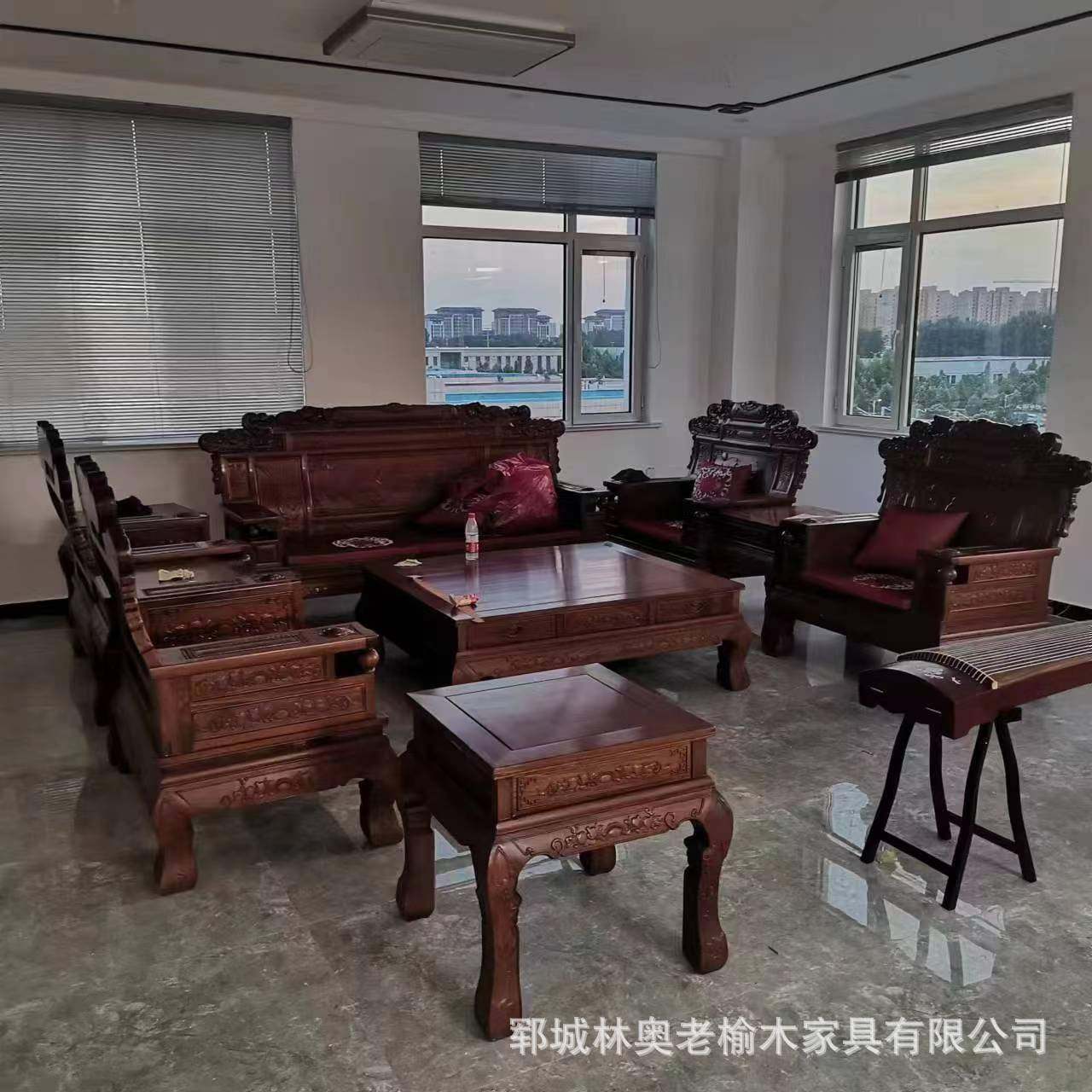 式LMD老榆木沙发组合三人位全榆木典农中村客厅套木制雕刻古沙发