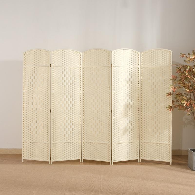 cs草编卧屏F77J7S87风折叠动简易实木室隔断家用背景入门关饭移店