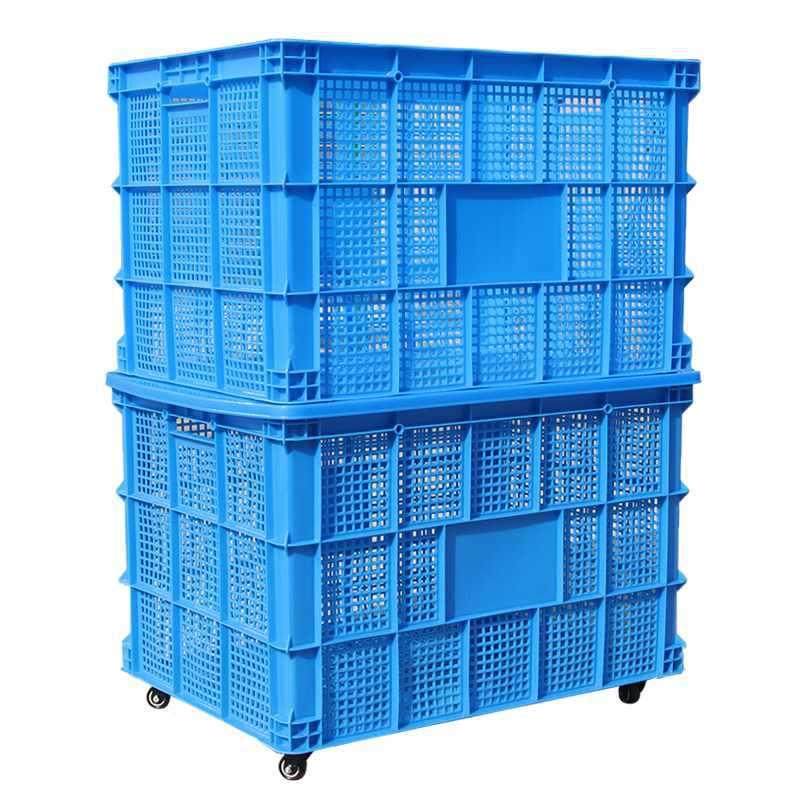 带轮塑料筐带子箱大号长方形箱子装胶框镂空轮快递服大框周转CGS