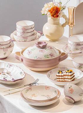 紫萱碗碟套装家用日陶瓷zxh-2023餐具花饭碗一套碗盘合高组颜值轻