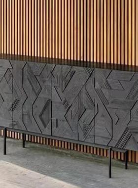 餐中古风边柜雕花边视柜43547奢诧寂轻储物柜电柜黑橡木色玄关柜子