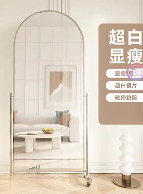不锈钢拱形全身镜超白镜面移动设穿衣镜镜不ji411455落变形地镜带