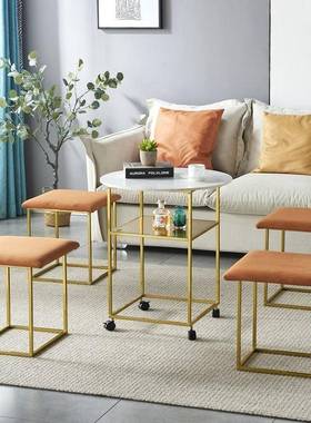 收纳轻奢科技现代方凳家用多功能创意凳叠餐桌IIW茶椅几魔布折可