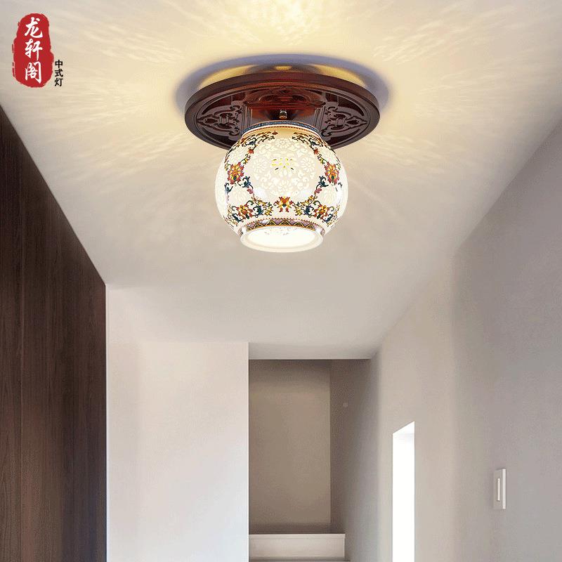 新中式仿古陶瓷道走XDI灯玄关灯实木l过e灯d中式小廊吸顶灯阳台灯