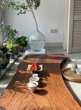 美胡桃木大板DCJ茶桌台面板独板原北木板整板桌黑面大板实木桌板