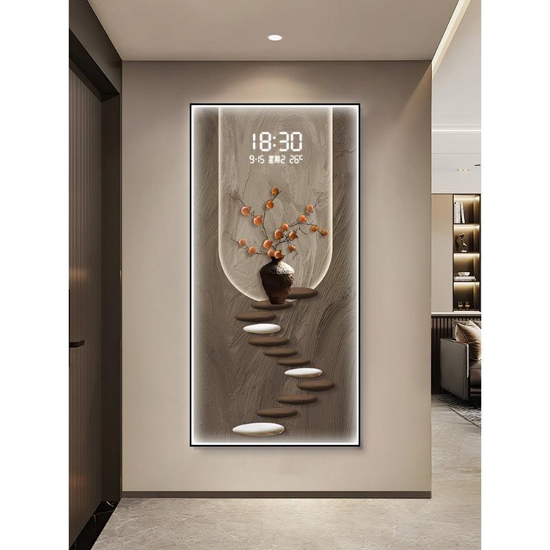 现代轻入玄奢关户对装饰画寓意IOF好客厅正门挂画高档电子屏时钟