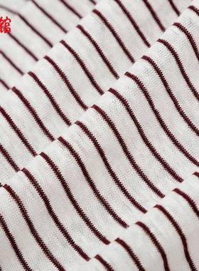 织亚麻条纹夏季休闲T恤面典料针经亚棉70207条纹薄麻款亚麻汗布