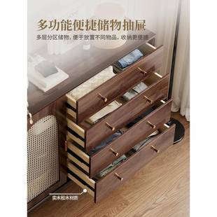 斗柜客收VER纳柜小立复柜古藤编实木腿置物柜室靠墙储厅物柜抽卧