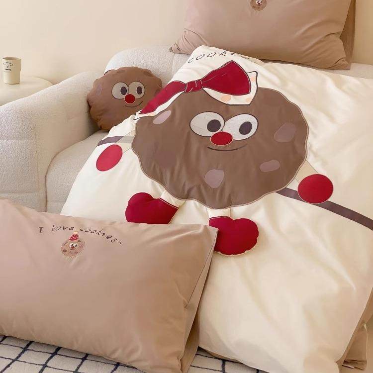 卡通风棉水棉件套可爱贴洗布刺绣纯棉被NRU套儿童1.8米m全床四上