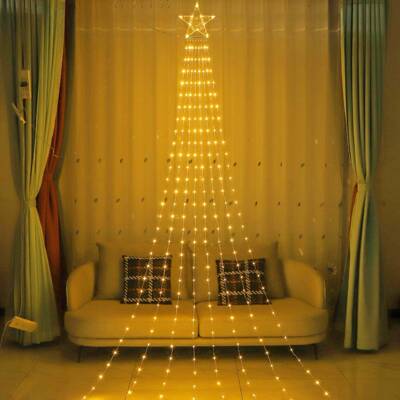 3.6m皮星低压线灯户外防水星瀑布灯树RGS顶星太阳能圣诞彩灯