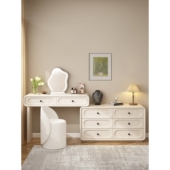 全实木法式 奶油风梳妆台2024新款 轻奢化妆桌卧室现代简约收纳柜子