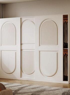 法式奶油风推拉衣柜门小户型经济NHT型木储物柜实质门趟柜子简约