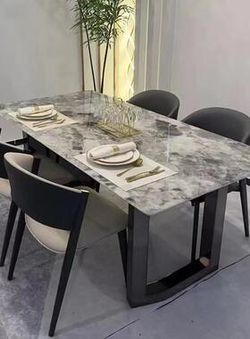 家JUX意式简约长形超晶石餐桌用小户型方天然彩石晶大理石轻奢饭