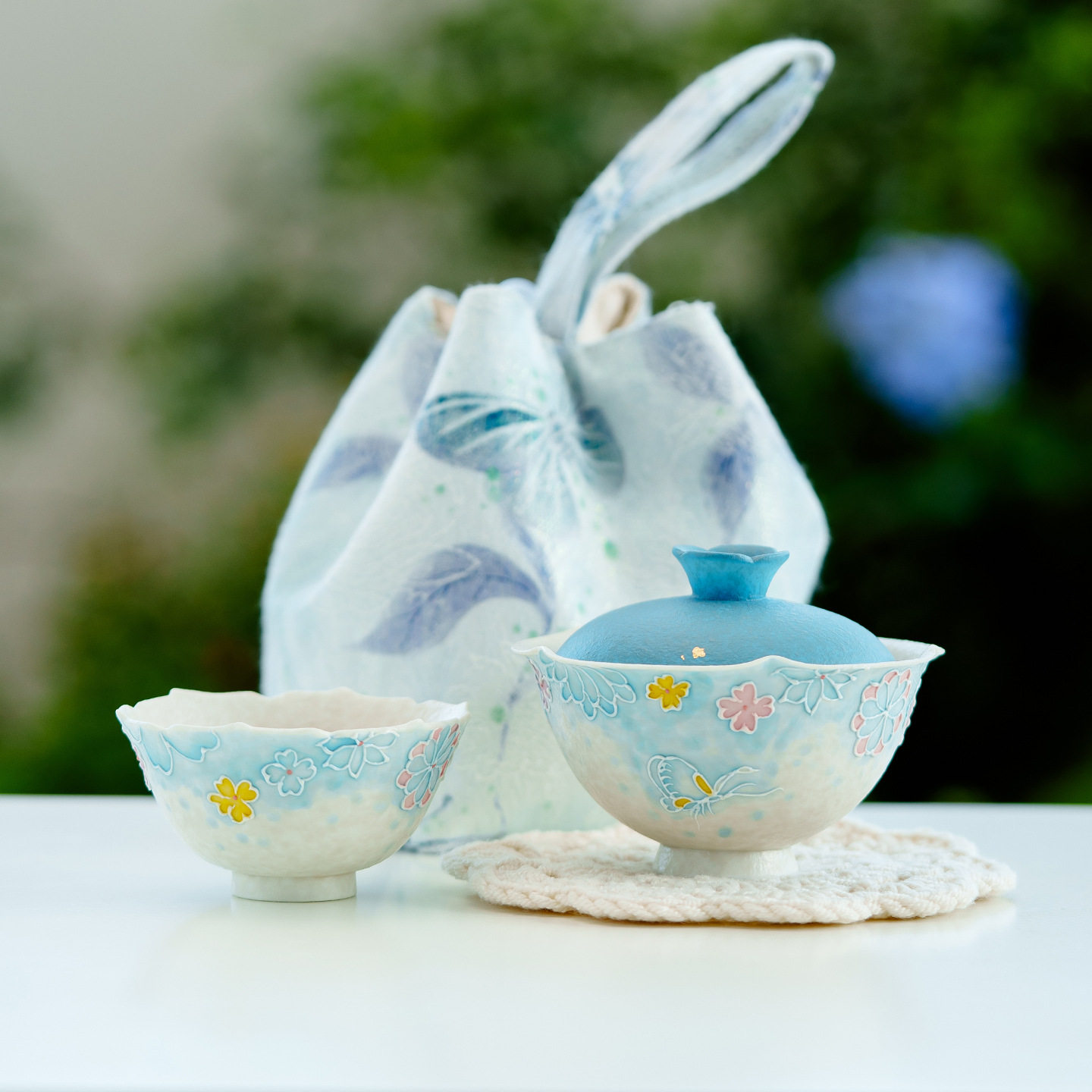 岩矿白陶瓷盖碗茶杯家用便携茶具杯子一人饮旅行户外露营喝茶装备