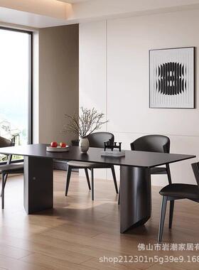 式极简黑DLF0011色岩餐桌椅组合现代意简约长方高形端别墅德利丰