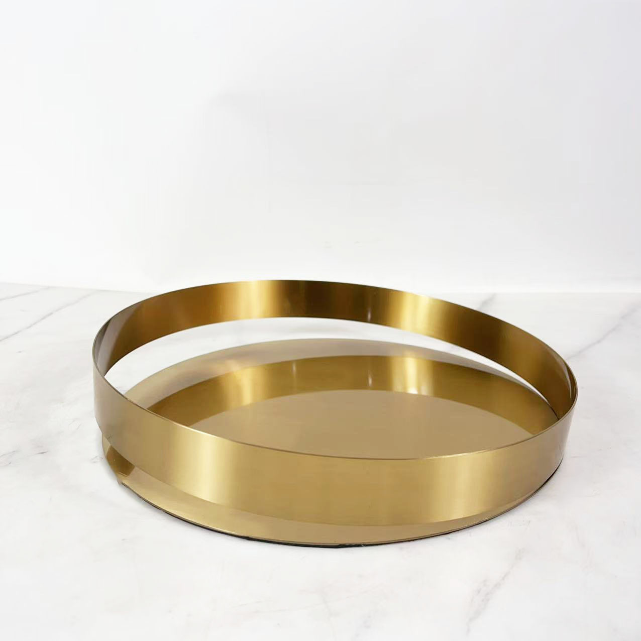 现代简约欧式金色黑钛色不锈钢圆形托盘摆件样板房软装饰品