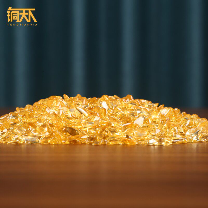 黄水晶摆件饰品聚宝盆配件花盆鱼缸铺底入户玄关装饰品摆设500g