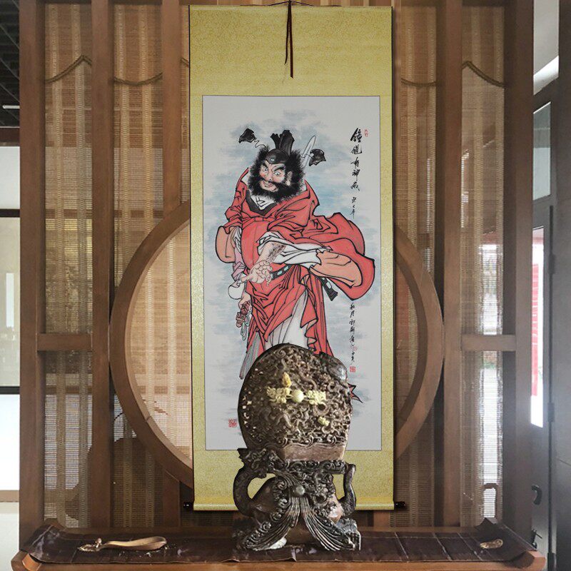 钟馗故里手绘朱砂钟馗画像已装裱卷轴客厅人物挂画玄关装饰画中堂