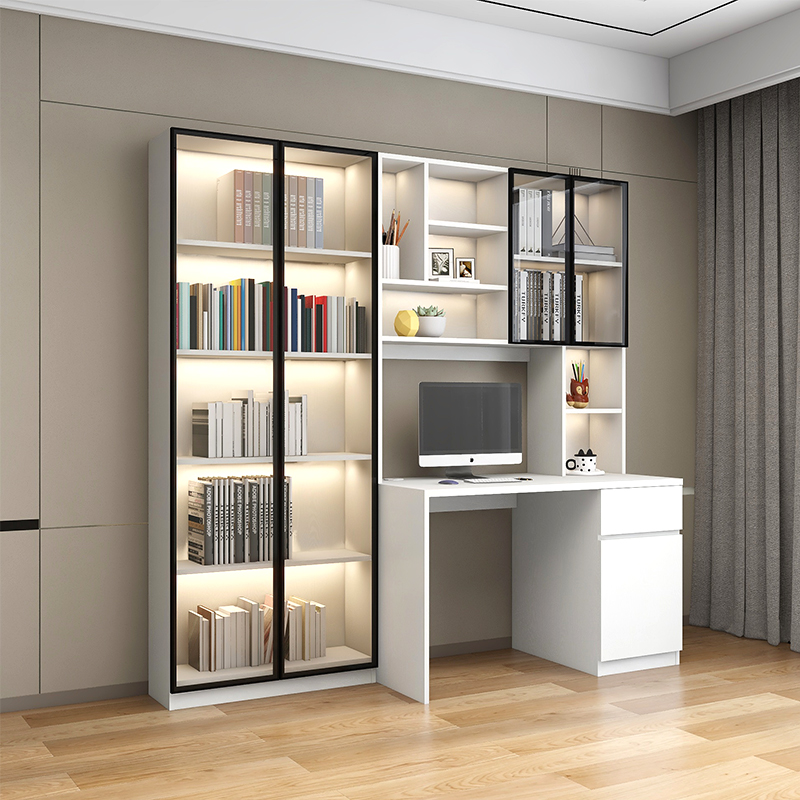 简约书桌书架一体家用书柜电脑桌卧室台式办公桌子学生学习工作台
