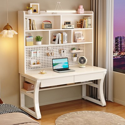 实木书桌书架一体桌台式家用电脑桌卧室学生写字桌洞洞板办公桌子