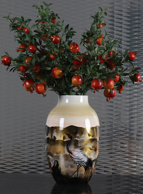 中式古典手绘仙鹤陶瓷花瓶花器酒店餐桌客厅书房玄关家居装饰摆件