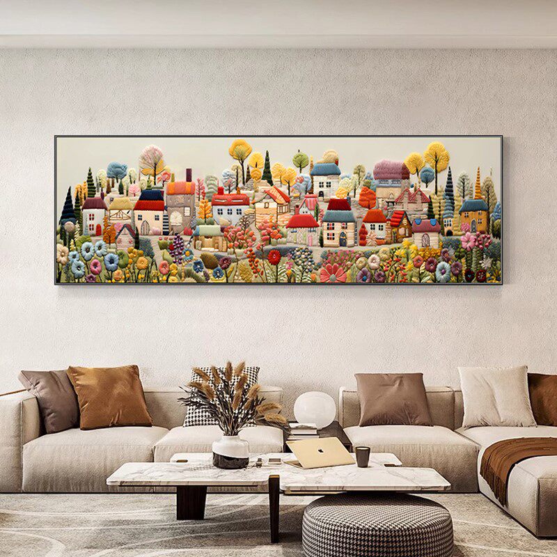 不止于画 童话小镇 奶油风客厅装饰画立体感村庄沙发背景墙挂画