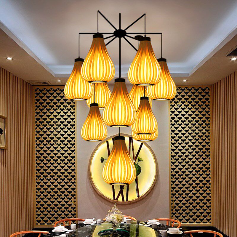 东南亚吊灯火锅店餐饮饭店包间餐桌灯民宿会所复式楼挑高木皮灯具