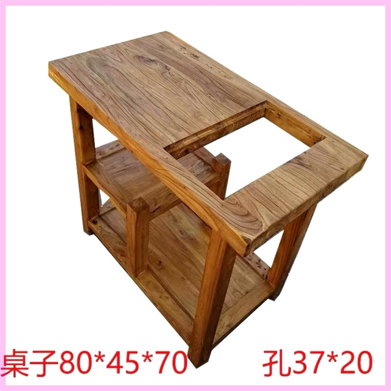 茶桌柜边柜老榆木茶桌移动原木沙发边几实木茶水柜阳台桌家用简约