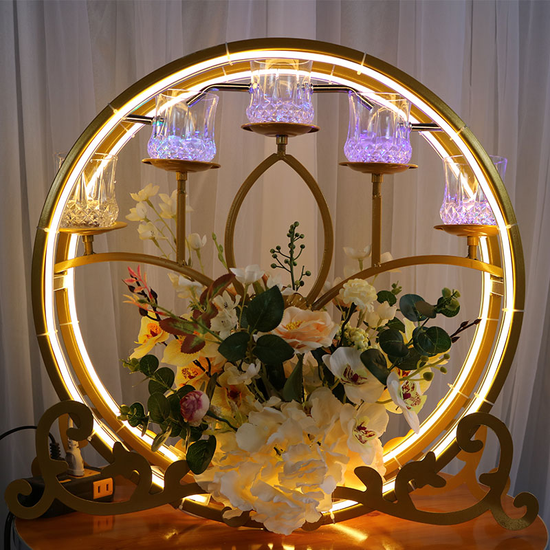 2021新款婚庆道具香槟塔花艺铁质欧式酒塔烛台两用发光杯塔许愿台