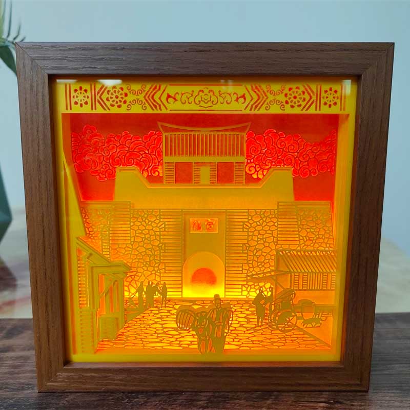 好客山东非遗技艺菸台剪纸手工剪刻朝霞港城纸雕灯手造小夜灯送礼