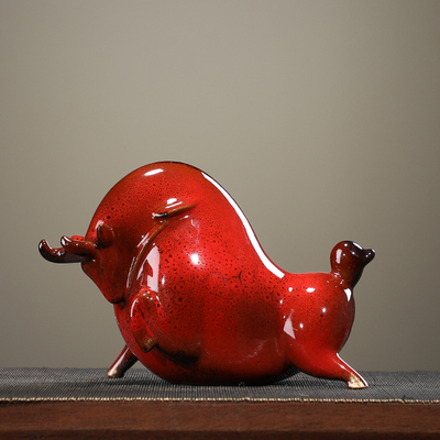 汉鸿 创意中式陶瓷牛气冲天牛摆件客厅办公室桌面装饰摆设品送礼