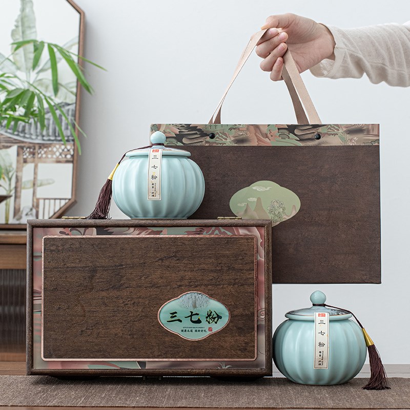 文山三七粉包装盒高档陶瓷密封罐破壁灵芝孢子粉礼盒空盒定制