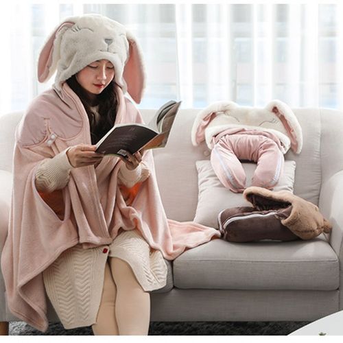 披肩法兰绒U型枕折叠可穿式可爱男女办公室学生懒人枕午睡盖毯