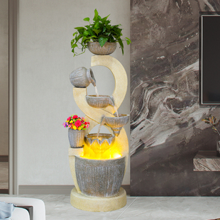 现代流水陶罐落地摆件客厅玄关室内循环水生财造景鱼缸水系景观