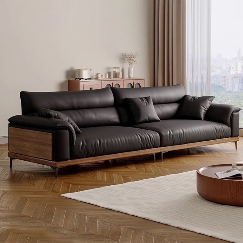 办公室沙发接待室会客区头层牛皮三人位现代商务沙发茶几直排休闲